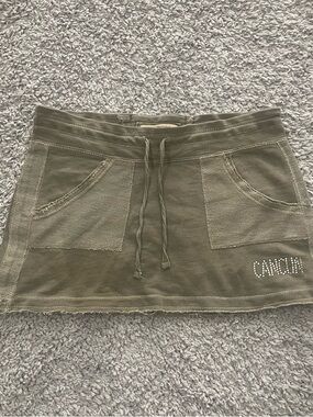Pacific Vintage 2000s Olive Green Drawstring Pocket Mini Skirt